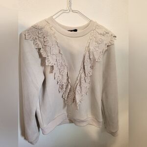 Alice Blue Women Ruffle front top Blouse Sz S Beige Cream